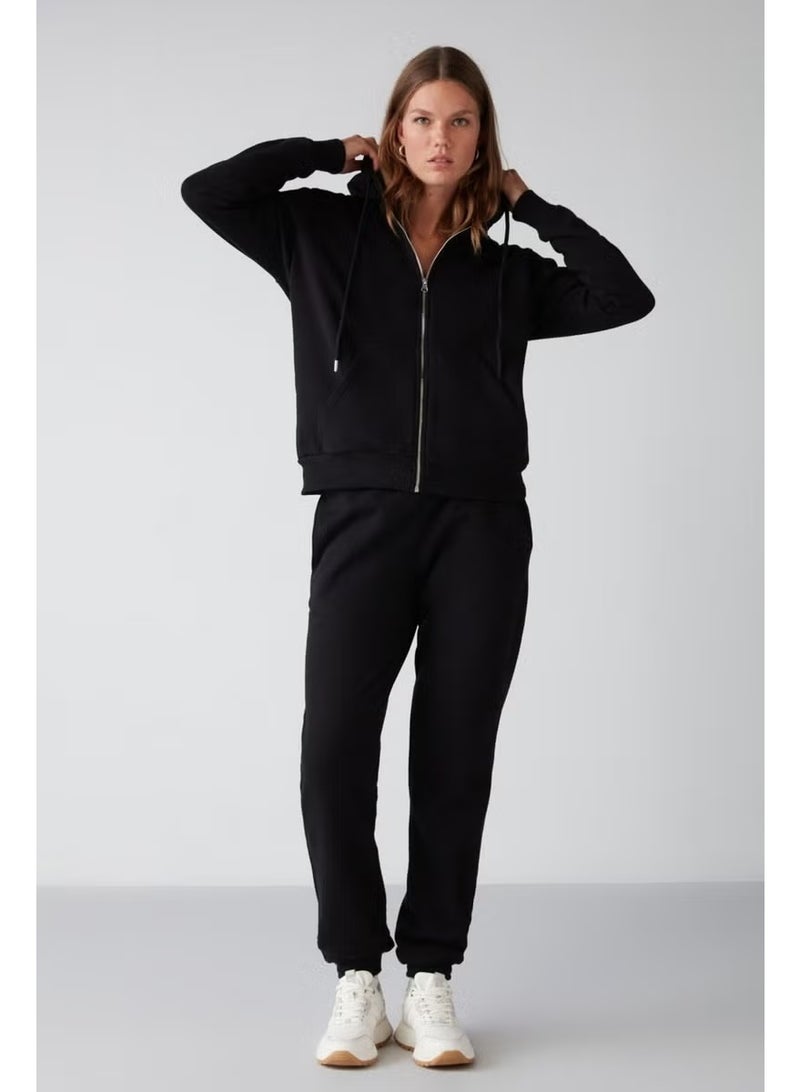 GRIMELANGE Carlota Women's Soft Polar Fleece 3 Thread Relaxed Hooded Zippered Black Sweatshirt - Image 2